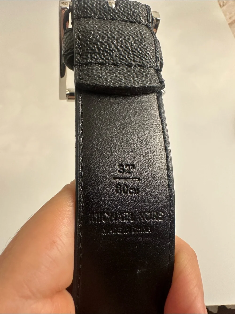 Michael Kors Black Leather Men's Belt with Silver-Tone Buckle
